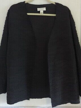 Cj Banks Black Stretchy Textured Open Front Cardigan Size 2X